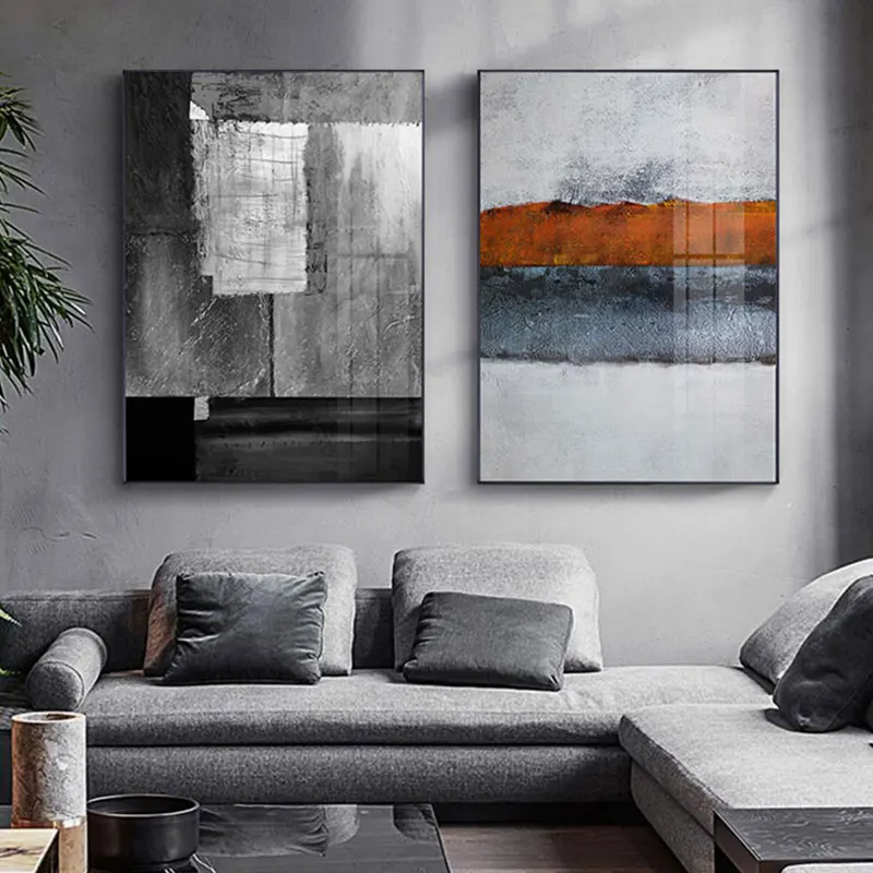 

Modern Style Wall Pictures for Living Room Bedroom Abstract Wall Art Canvas Grey Orange Poster Home Decoration Canvas Painting