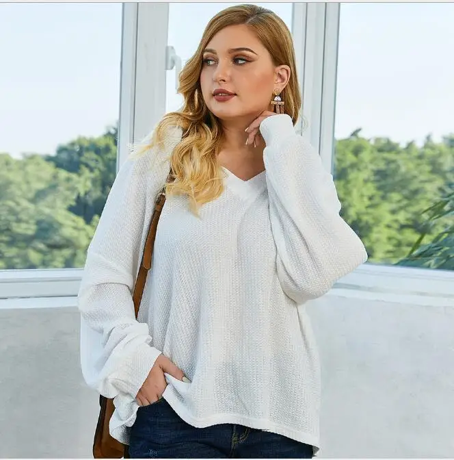 Весенняя футболка с длинным рукавом и v образным вырезом Женская свободная