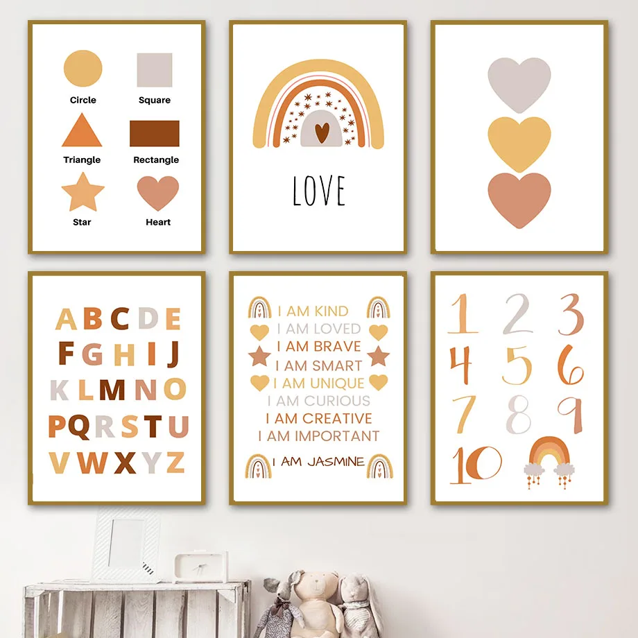

Number Alphabet Rainbow Shape Education Wall Art Canvas Painting Nordic Posters And Prints Wall Pictures Kids Room Nursery Decor
