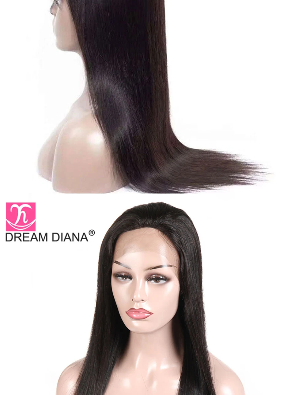 DreamDiana, перуанские парики с полным кружевом, 8-28 дюймов, прямые волосы Remy, полностью кружевные бесклеевые черные, предварительно выщипанные полностью кружевные человеческие волосы, парик
