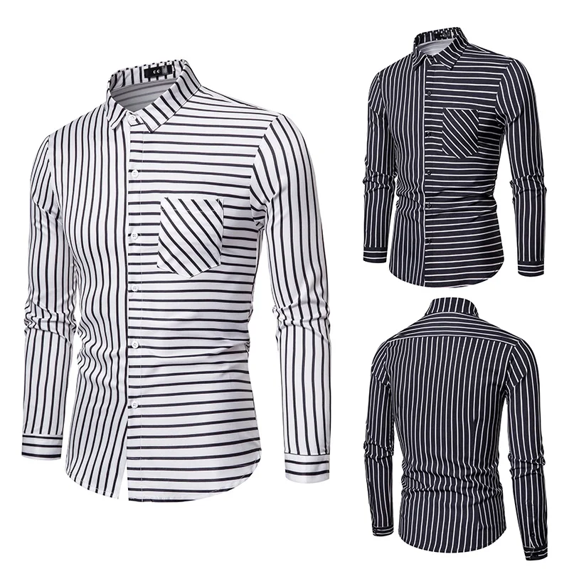

Модная мужская рубашка в полоску с длинным рукавом, трендовая Рабочая Рубашка, Мужская Осенняя Новая повседневная Молодежная рубашка
