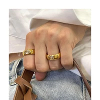 brass with 18 k gold aaa zircon solid ring women jewelry stuning designer t show club cocktail party rare japan korean ins