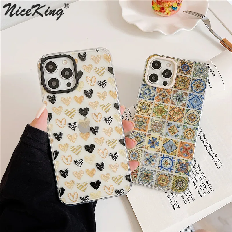 

Beautiful Love Retro Totem Phone Case For iPhone 13 12 11 Pro XS MAX XR X 8 7 Plus SE 2020 Camera Protection Soft Tpu Back Cover