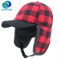 camoland red black plaid winter bomber hats for women men thermal fleece fur earflap caps russia trapper pilot baseball snow cap