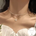 EN 2021, тренд, новинка, двухслойная цепочка, Золотое колье, ожерелье для женщин, корейский стиль, жемчужное ожерелье, модное ювелирное изделие, воротник, подарки