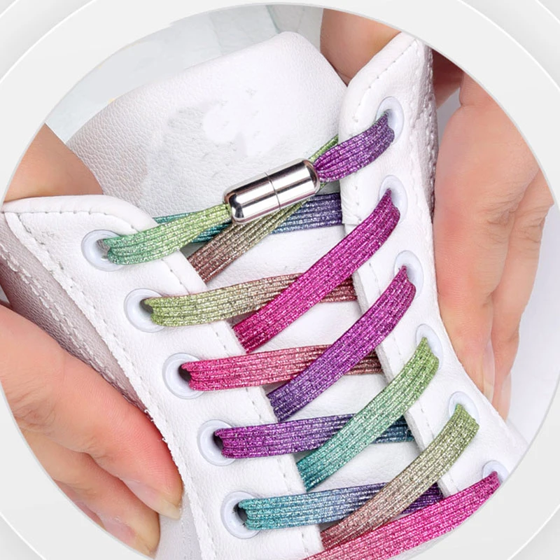 1 Pair No Tie Shoelace Elastic Locking Shoelaces Colorful Quick Sneakers Locking Shoe Laces Adult Kids Flat Shoe Accessories
