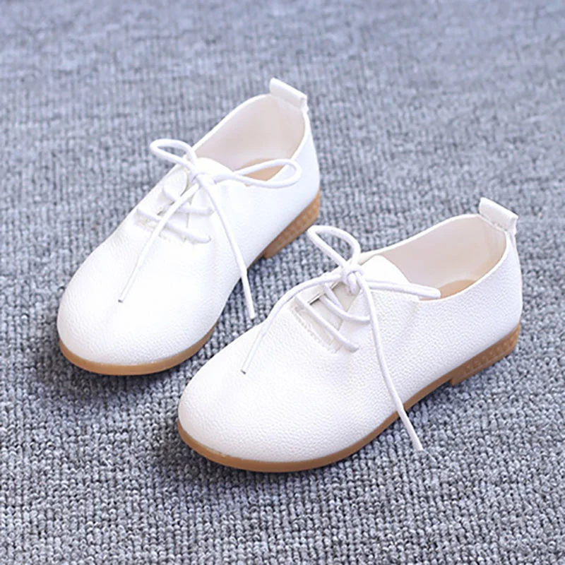 Children Classic White Yellow Soft Leather Shoes For Toddlers Big Girls Boys Kids School Lace-up Flat Casual Sneakers New 2021