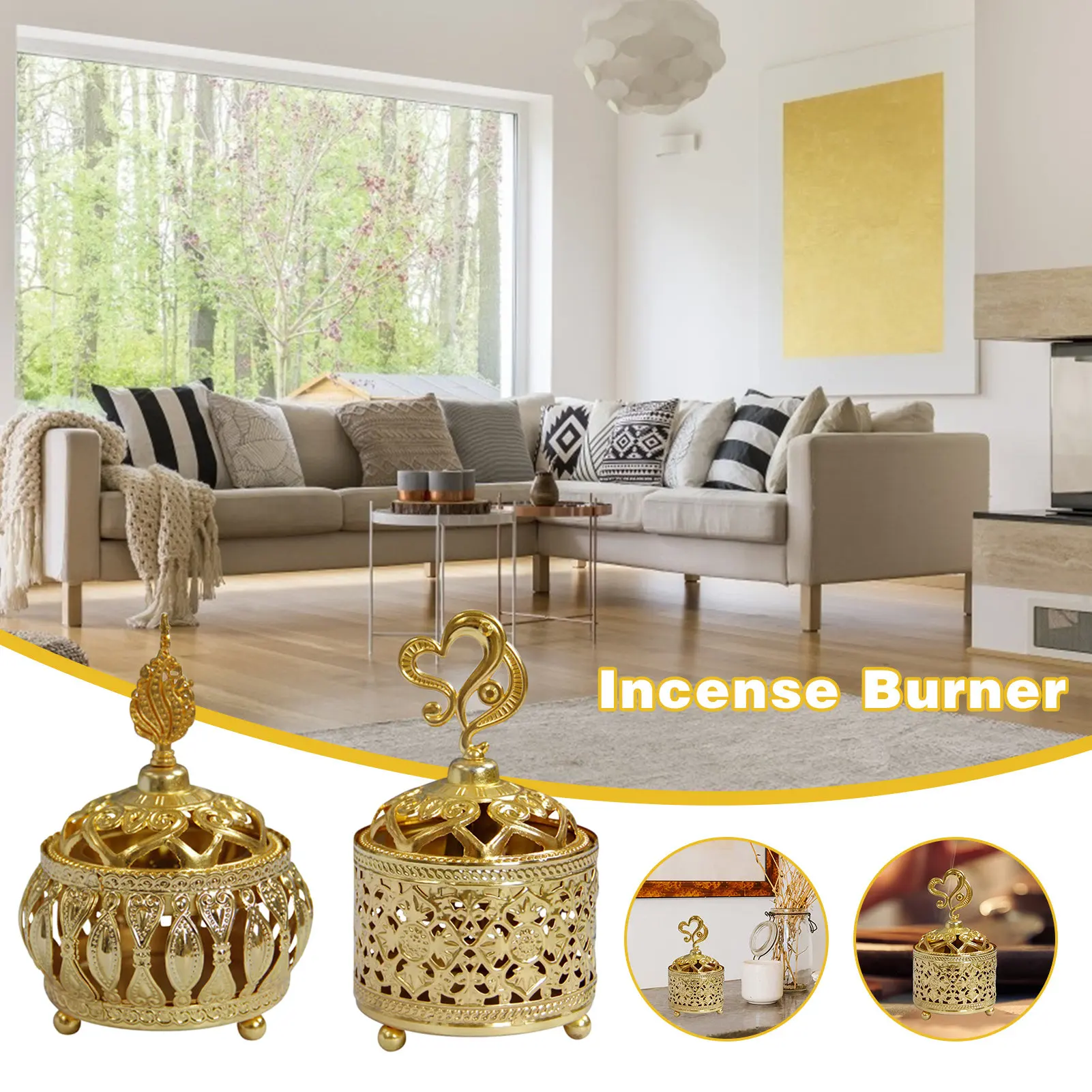 

Incense Burner For Home Middle East European Style Incense Burner Indoor Metal Decorative Delicate Golden Ornament