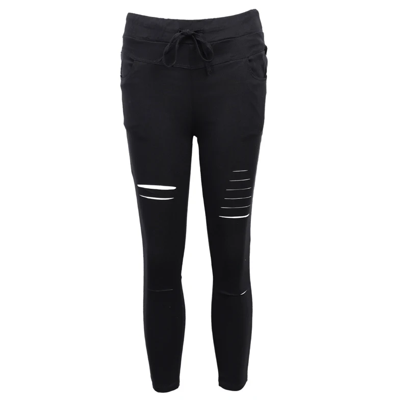 Женские узкие джинсы с дырками черные и белые эластичные брюки карандаш до