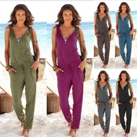 new lace up jumpsuit women zipper sexy jumpsuit casual rompers overalls for female women jumpsuits with sleevesless