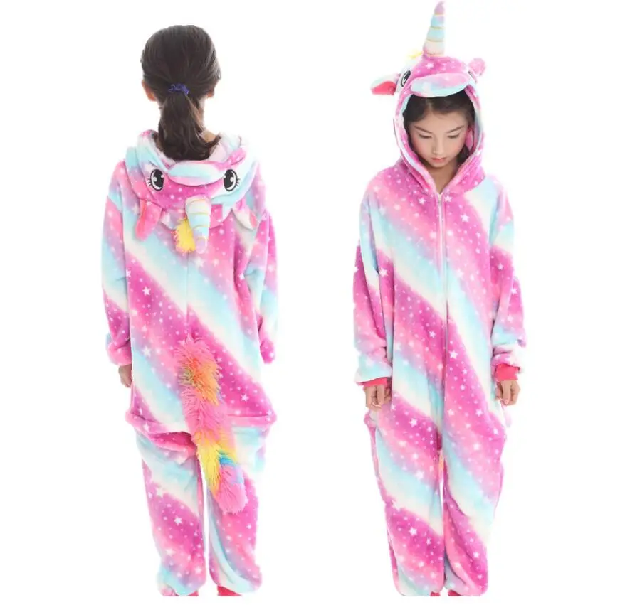 Kigurumi Unicorn Pajamas For 4-12Yrs Kids Boys Girls Warm Winter Spring Stitch Unicornio Panda Animal Christmas Pijama Infantil | Детская