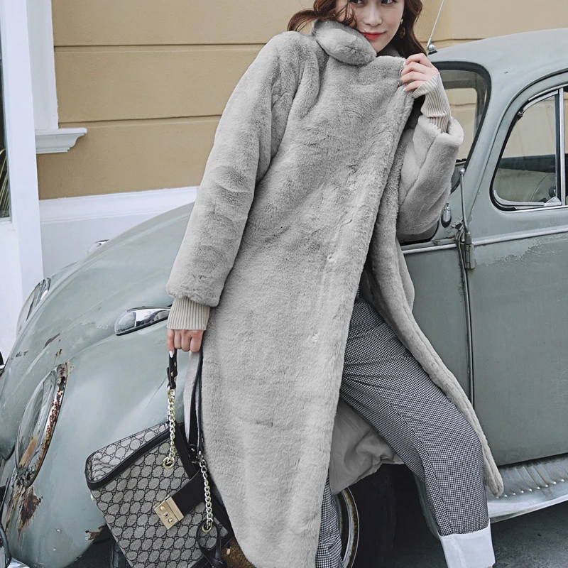 Женская длинная куртка из искусственного меха Повседневная утепленная розовая в