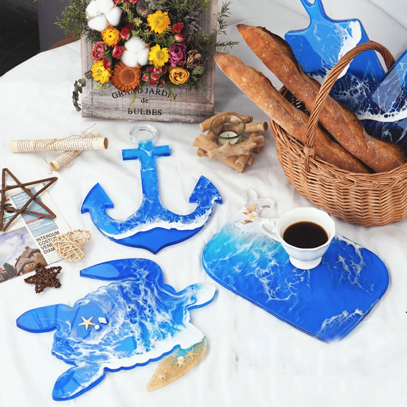 

DIY Epoxy Resin Molds Coaster Marine Series Anchor Sea Turtle Large Tray Silicone Mold For Art Handmade Cup Mat Table Decorative
