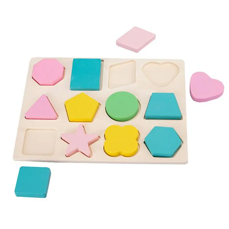 

50LE Children's wooden toys geometric shape color cognitive paired grasping board early education puzzle building blocks puzzle