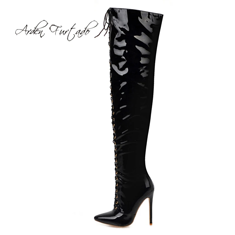 Arden Furtado/модные зимние сапоги выше колена с острым носком и перекрестной