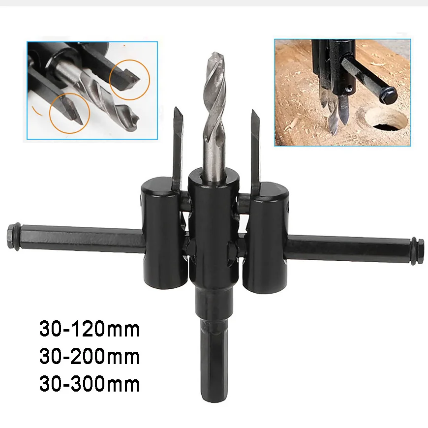 

Alloy Blades Adjustable Circle Hole Saw Cutter Plastic Wood Drill Bit 30mm to 120/200/300mm Aircraft Type Wood Holesaw DIY Tool