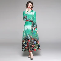 runway autumn spring vintage long sleeve print floral high waist boho a line party maxi dress elegant long dresses women 2021