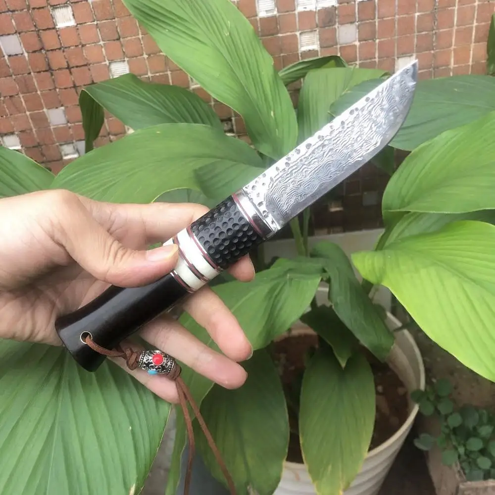 Охотничий нож ручной работы из настоящей дамасской стали Фиксированный Клинок с
