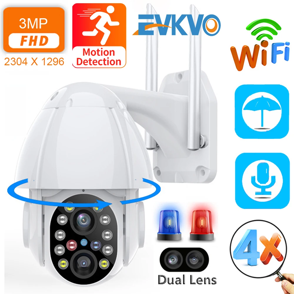 IP камера EVKVO 3 Мп PTZ Wi Fi 4 кратный зум|Камеры видеонаблюдения| |