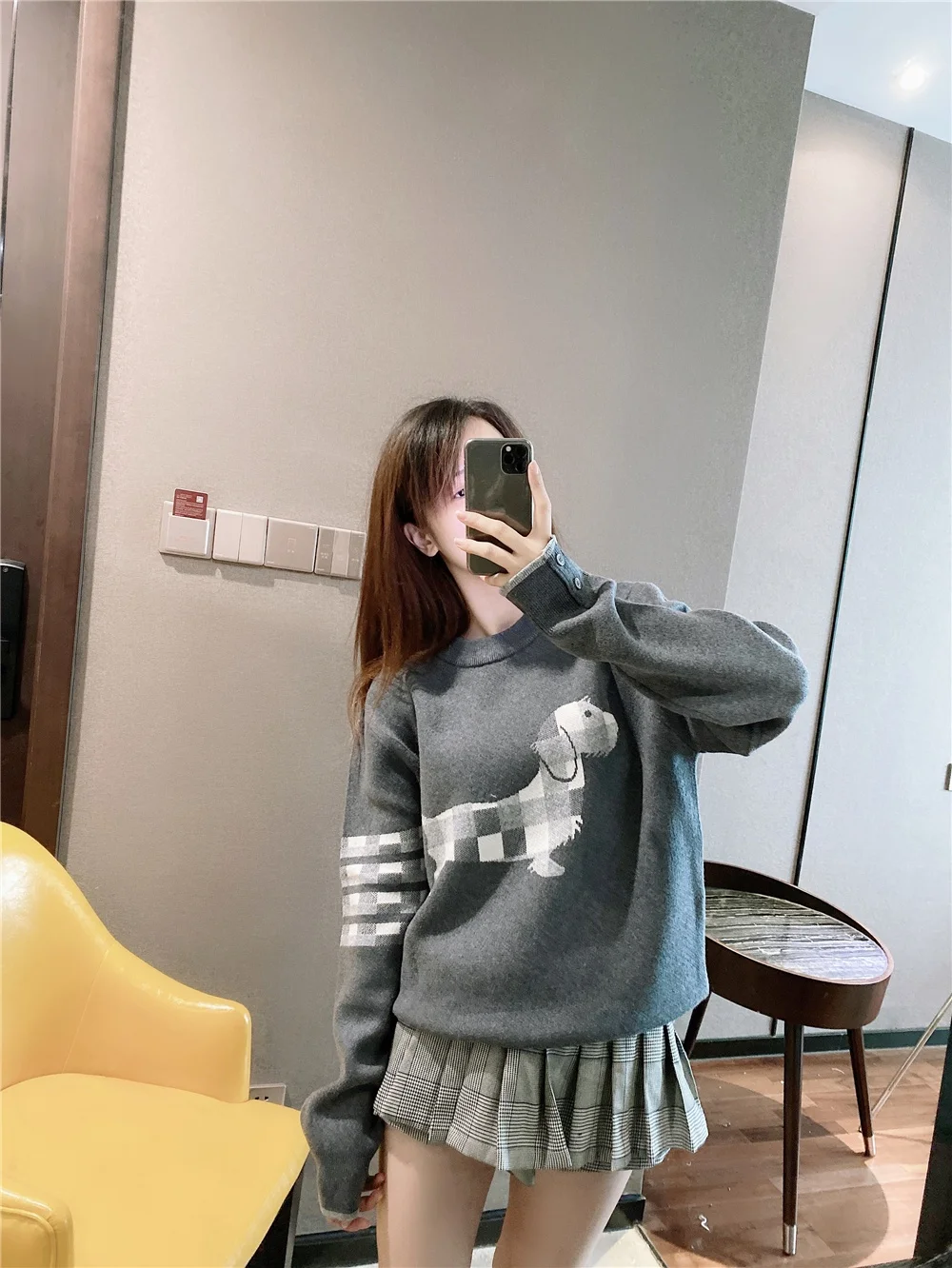 

Winter Fall Women New 2021 Cartoon Knit Sweater Striped Jumper With Dog Puppy Top Pattern Long Sleeves Round Neck Girl Pullover