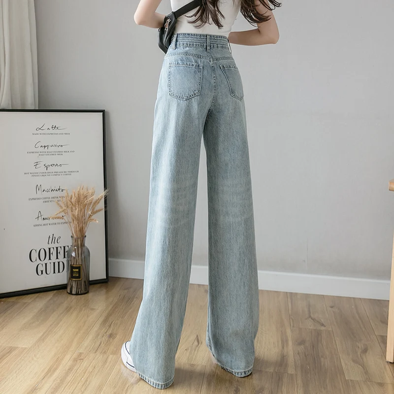 

Fashion women's jeans 2021 spring and summer new ultra-high waist wide-leg jeans loose drape straight-leg pants trousers