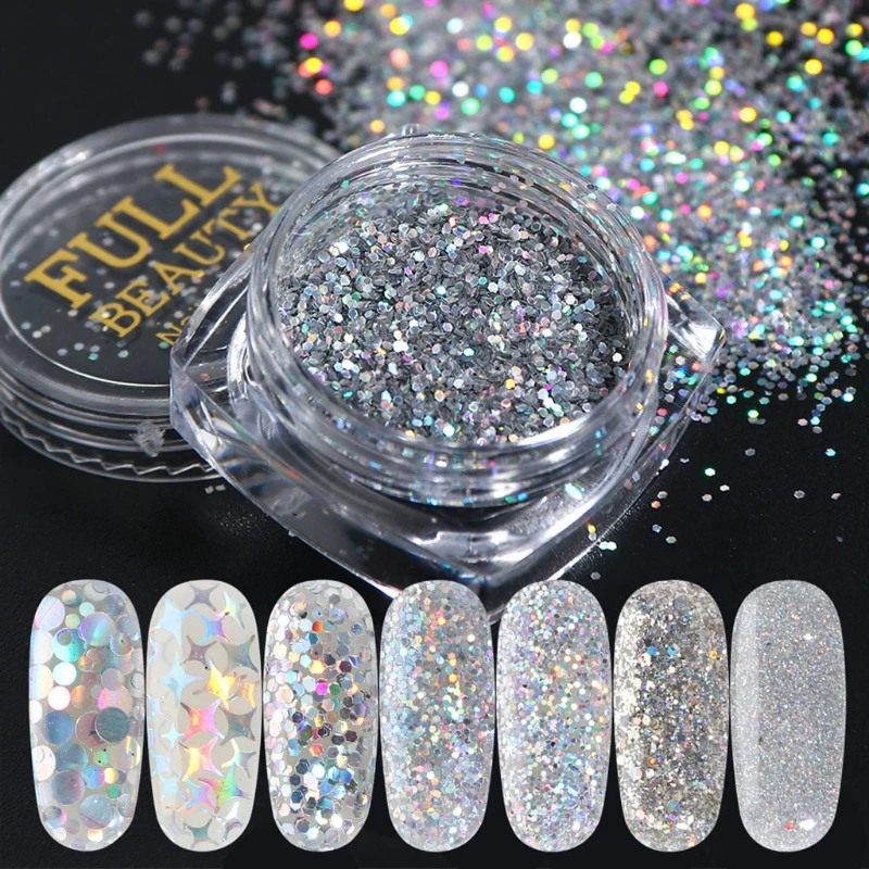 

8Pcs Holographic Silvery Fine Glitter Epoxy Resin Metallic Silver Festival Sequins Resin Jewelry Pigment Nail Art Powder