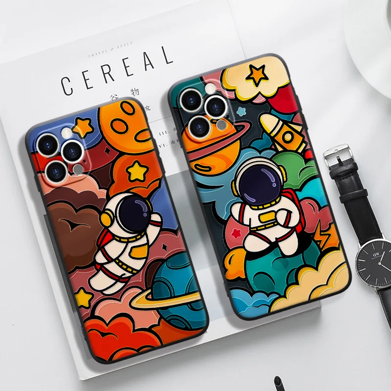 

3D Relief Cute Astronaut Soft Case For iPhone 11 12 13 Pro Max Mini Luxury Matte Cartoon Shockproof Lightweight Cover