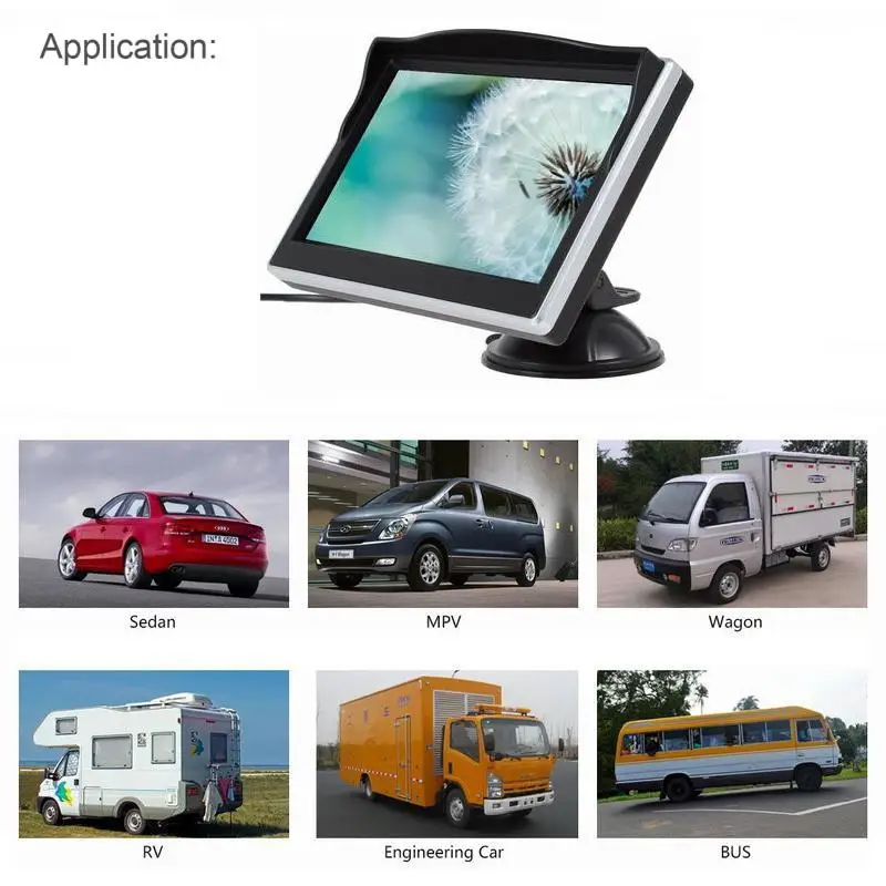 

XYCING 5 Inch TFT LCD 800*480 HD Screen Car Monitor with Rubber Vacuum Cup Bracket+ Color Car Reverse Rear View Backup Camera