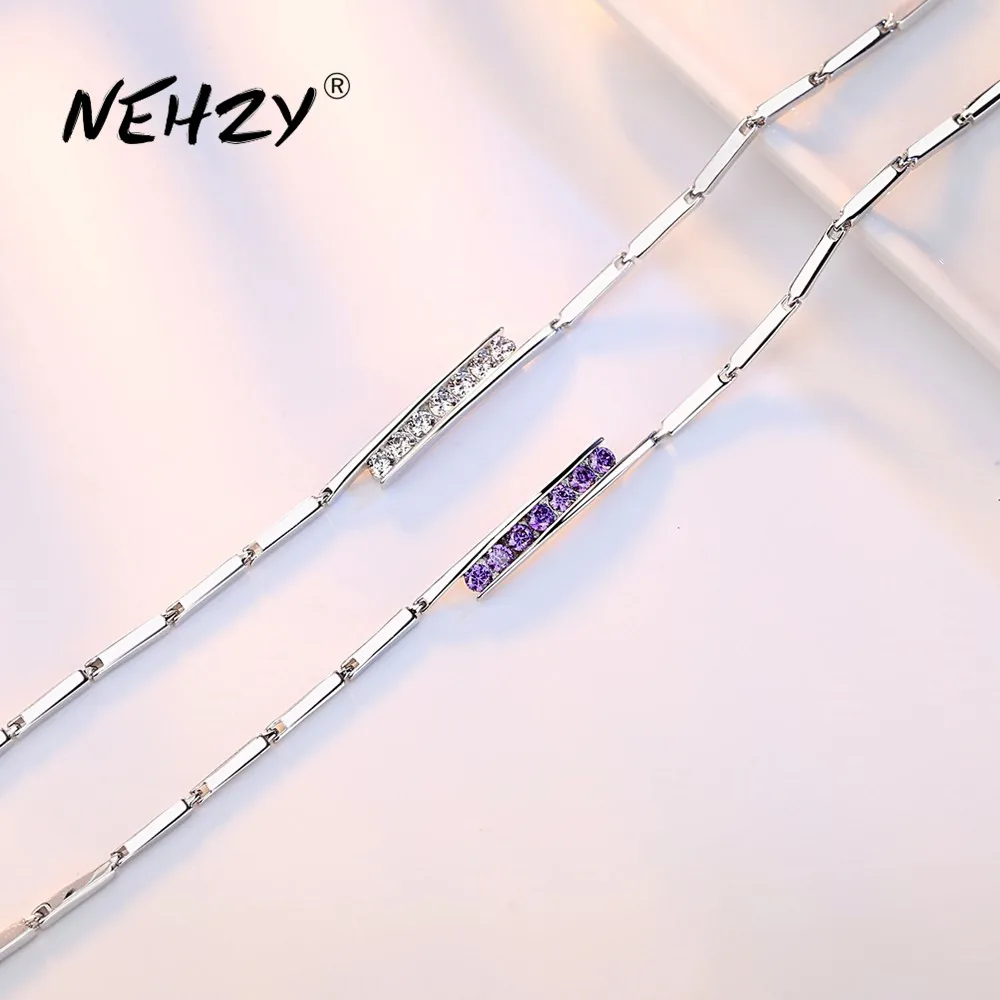 

NEHZY S925 Stamp silver new jewelry high quality fashion woman purple cubic zirconia retro simple bracelet length 20CM