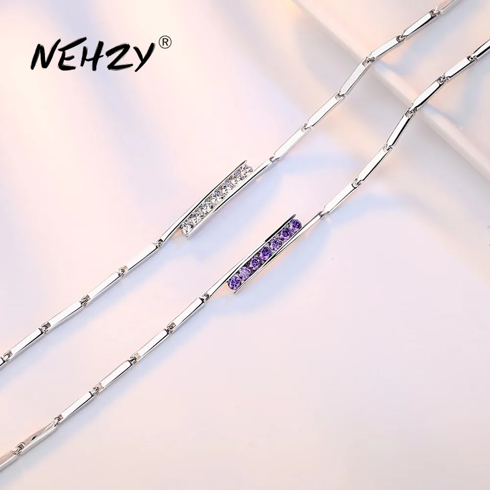 

NEHZY S925 штамп серебряные новые ювелирные изделия высокого качества Модные женские фиолетовые фианиты Ретро Простой браслет длиной 20 см