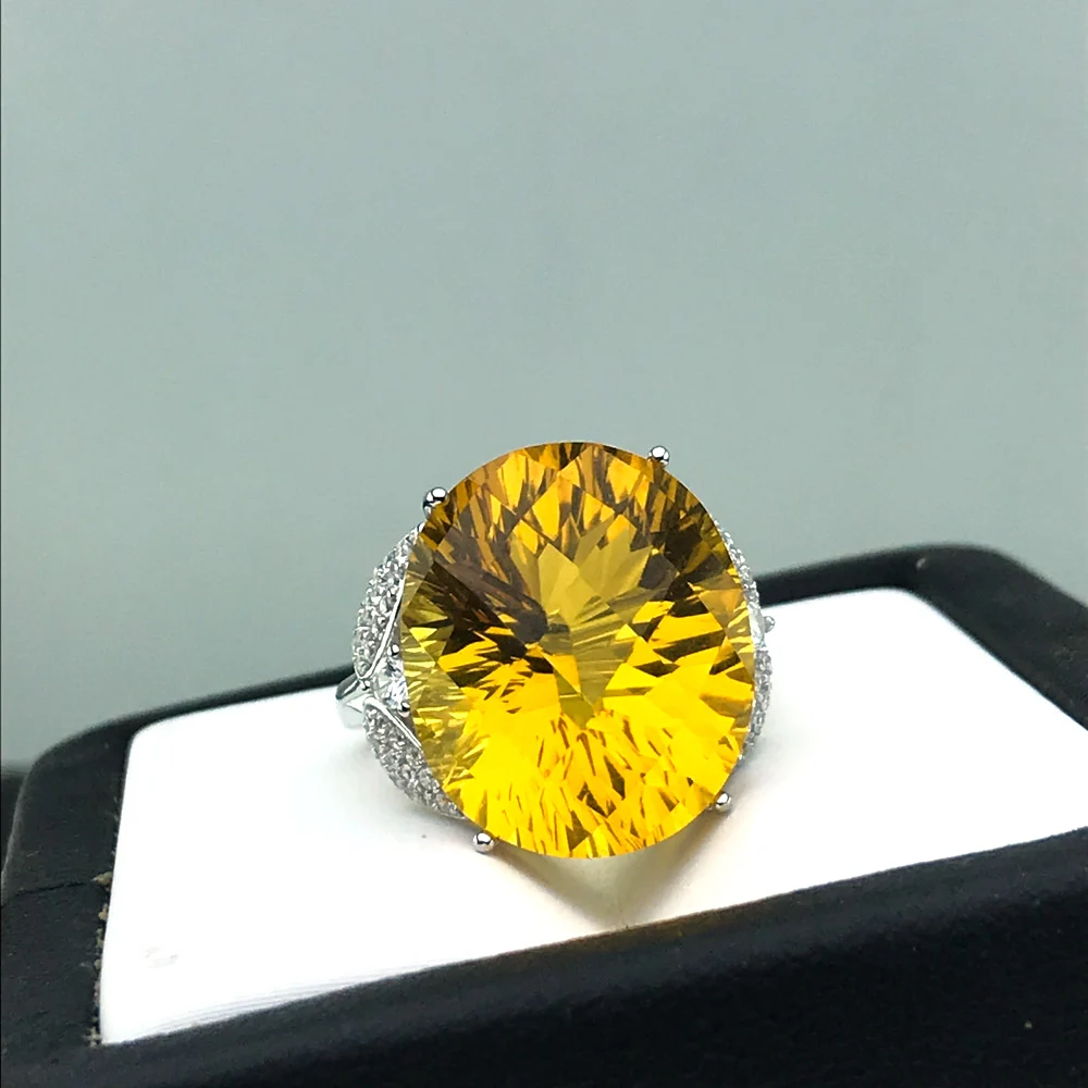 CSJ большой камень цитрин кольцо серебро 925 пробы вогнутая овальная огранка 15*20 мм