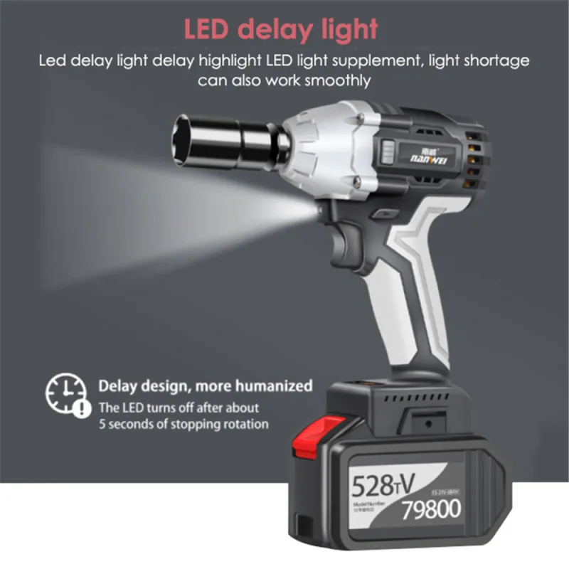 

380NM Max Brushless Impact Wrench Li-ion Battery Brushless Motor Electric Wrench Power Tool With LED Light And Tool Box