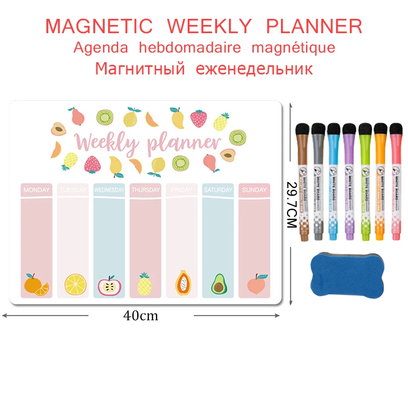 Soft Magnetic Weekly Monthly Planner Fridge Magnet Stickers Writing Message Drawing Memo Dry Erase Calendar WhiteBoard for Wall