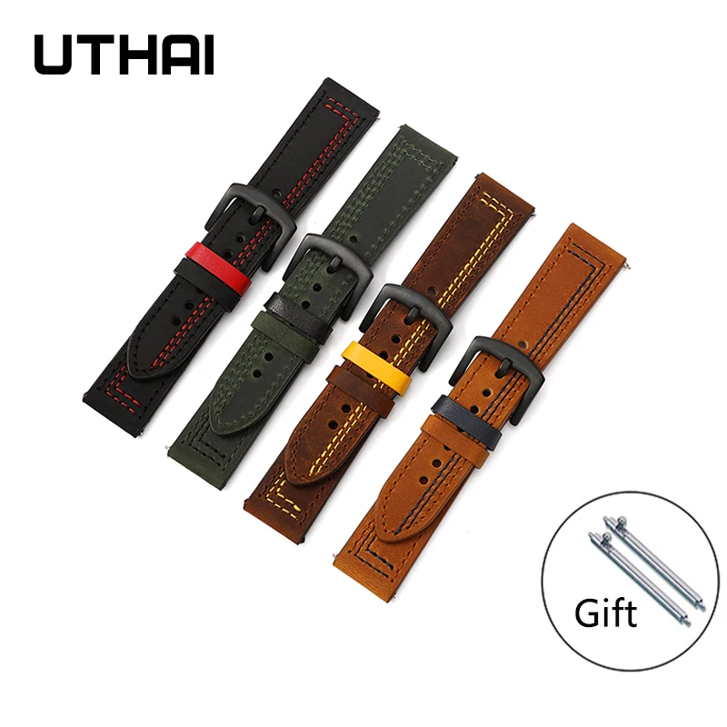 

UTHAI Z37 watchband Leather strap 22mm watch band strap for Huawei /Samsung Gear S3 /galaxy watch 46MM