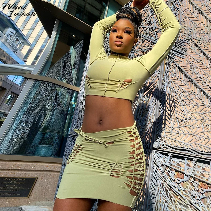 

Whatiwear Solid Fashion Slim O-Neck T-Shirt Women Long Sleeve Bandage Weave Hollow Sexy Lady Summer Streetwear Casual Top New