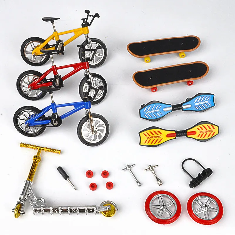Мини скейтборд для пальцев фингерборд BMX велосипед набор забавные скейтборды велосипеды игрушки для детей мальчиков подарки случайный цве...