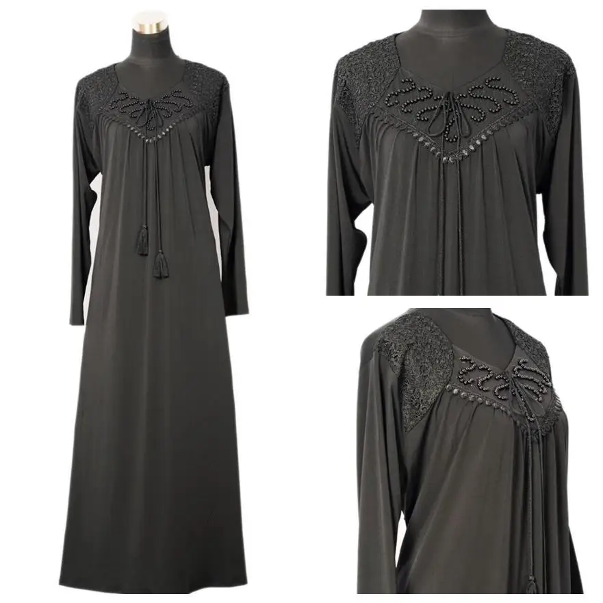 

Ramadan Eid Lace Embroidery Beading Abaya Hijab Muslim Dress female Caftan Turkish Islamic Kaftan Robe Musulman Abaya WY12