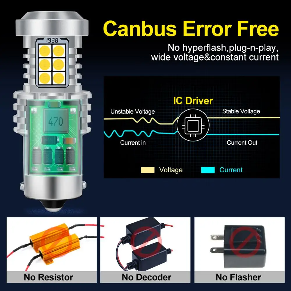 2 шт. 1156 BA15S P21W BAU15S PY21W Светодиодный лампочки Canbus не Hyperflash 360 ° светильник ing 50 Вт 6000LM