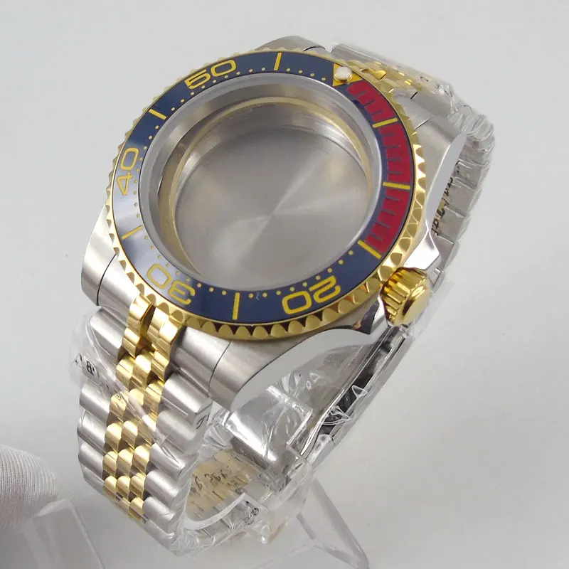 

40mm.Fit NH35 NH36 ETA MIYOTA Two Tone God Coated Watch Case Jubilee Bracelet Sapphire Glass No Magnifier Ceramic Bezel Insert