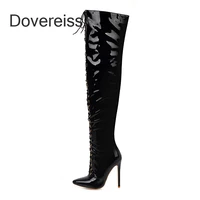 2022 winter women fashion new red white cross tied stilettos heels over the knee boots ladies boots big size 43 44 45 46 47 48