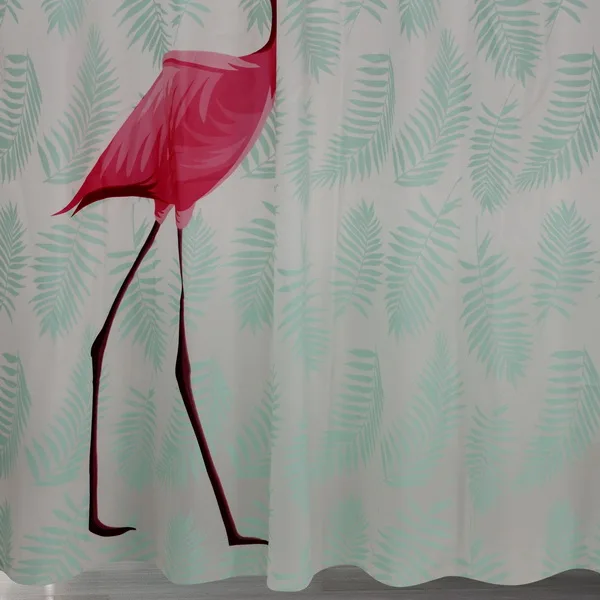 Экологичная занавеска для душа Happy Tree PEVA с красными фламинго и зелеными листьями