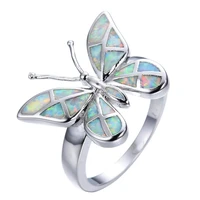 fashion opal butterfly shape ring women girl valentines day birthday gift jewelry popular party jewelry wholesale
