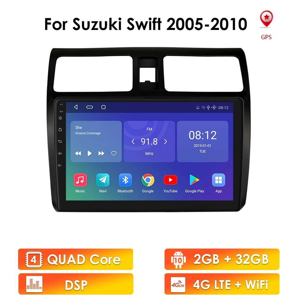 

Автомобильный мультимедийный плеер на Android для Suzuki Swift 2005, 2006, 2007, 2008, 2009, 2010, автомобильное стерео радио с GPS Навигатором, 2 Din, поддержка Carplay