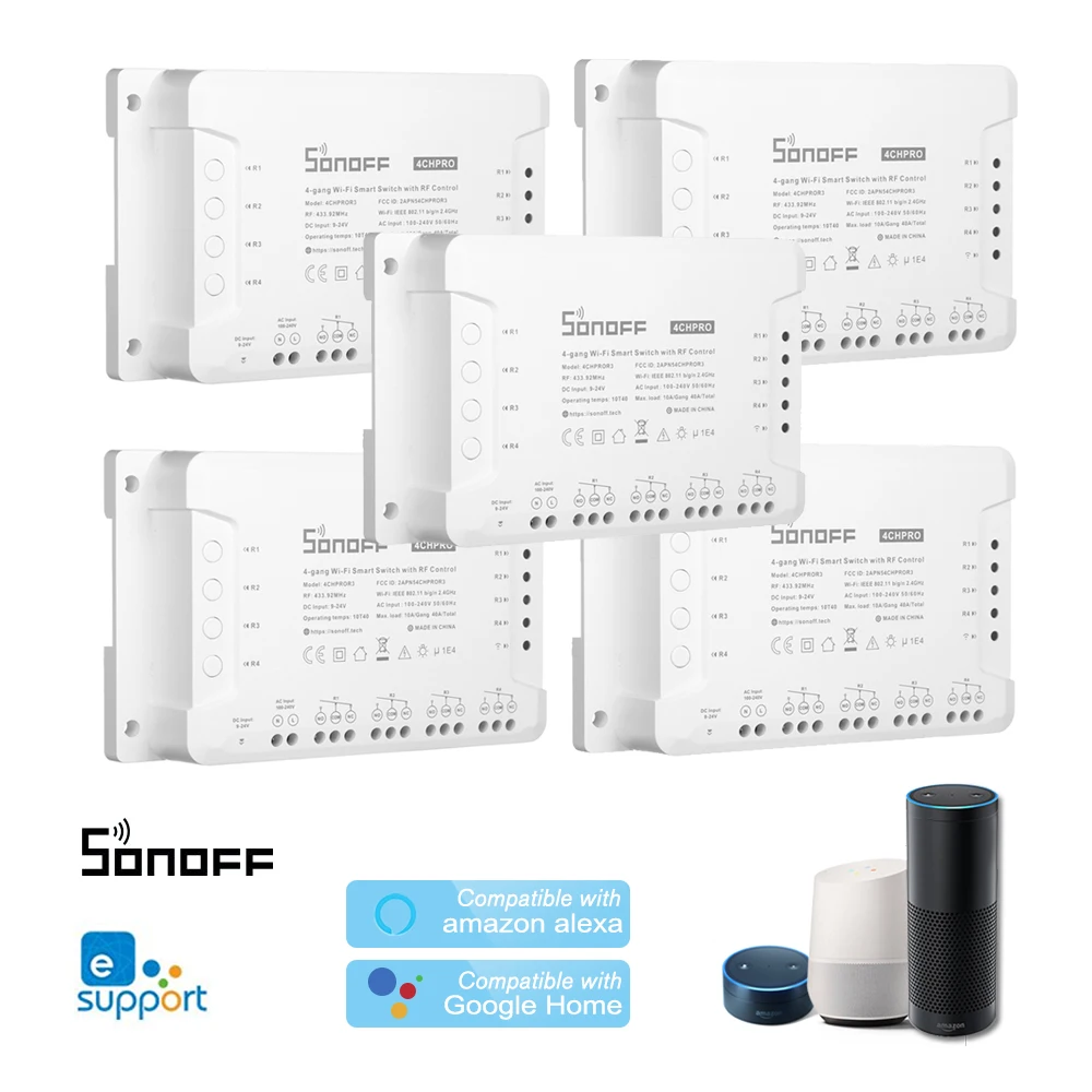 5 шт. Itead Sonoff 4CH PRO R3 Интеллектуальный переключатель Wi Fi 4 Gang WiFI светильник
