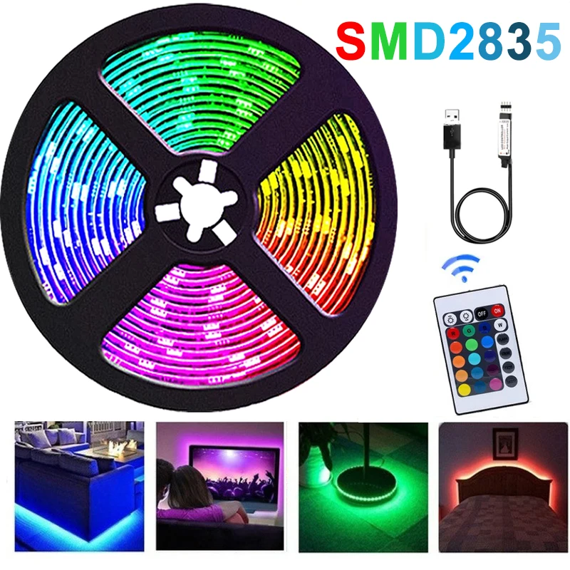 

Цветная (RGB) Светодиодные ленты светильник гибкий 2835 5В USB украшения светильник ing пульта дистанционного управления RGB LED лента лампа для ...
