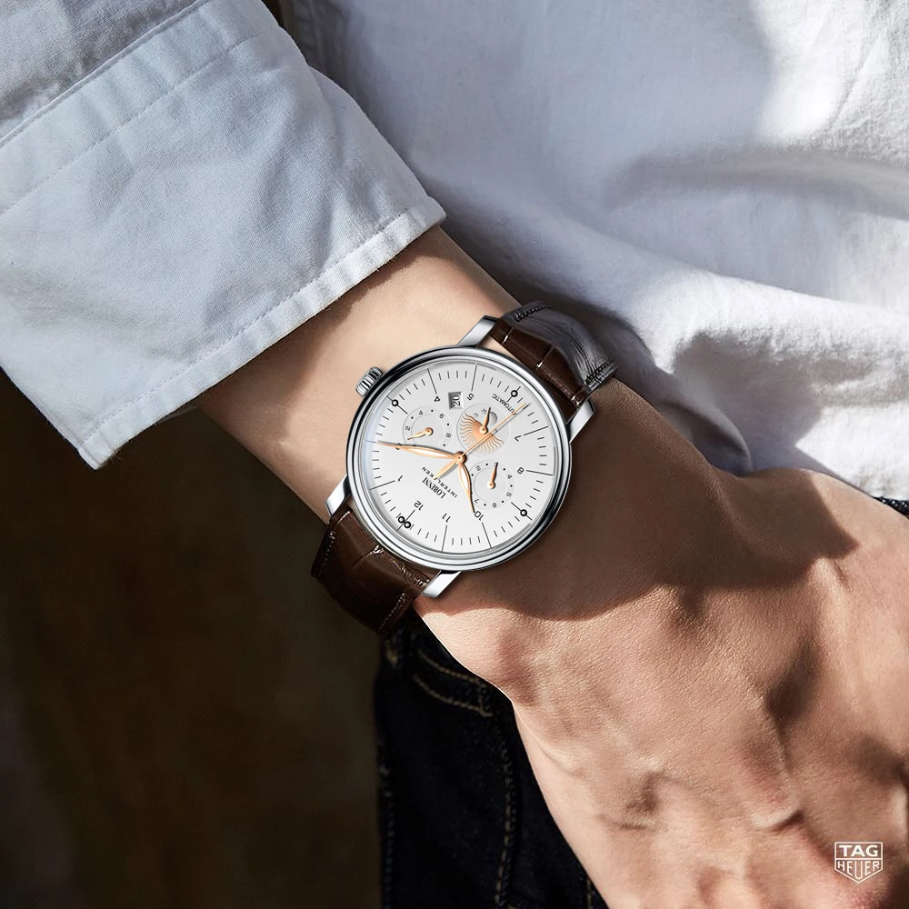 Мужские механические часы Lobinni повседневные водонепроницаемые наручные с