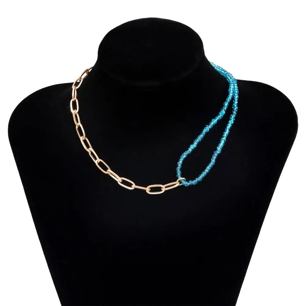 

Unique Iron Chain Choker Necklace Women Fashion Statement Punk Blue Beaded Acrylic Link Choker Necklace Neck Aesthetic Jewelry