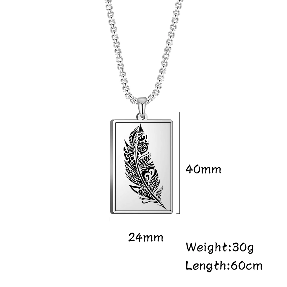 

My Shape Feather Plumage Print Pendant Necklace for Men Women Stainless Steel Necklace Fashion Jewelry Link Chain Birthday Gift