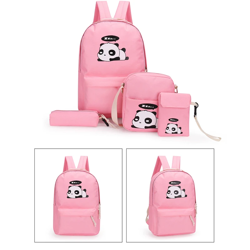 

2020 Newest Backpack 4pcs/Set Large Capacity Women Cute Panda Print Backpacks Girls Mochila Feminine Canvas Shoulder Schoolbags