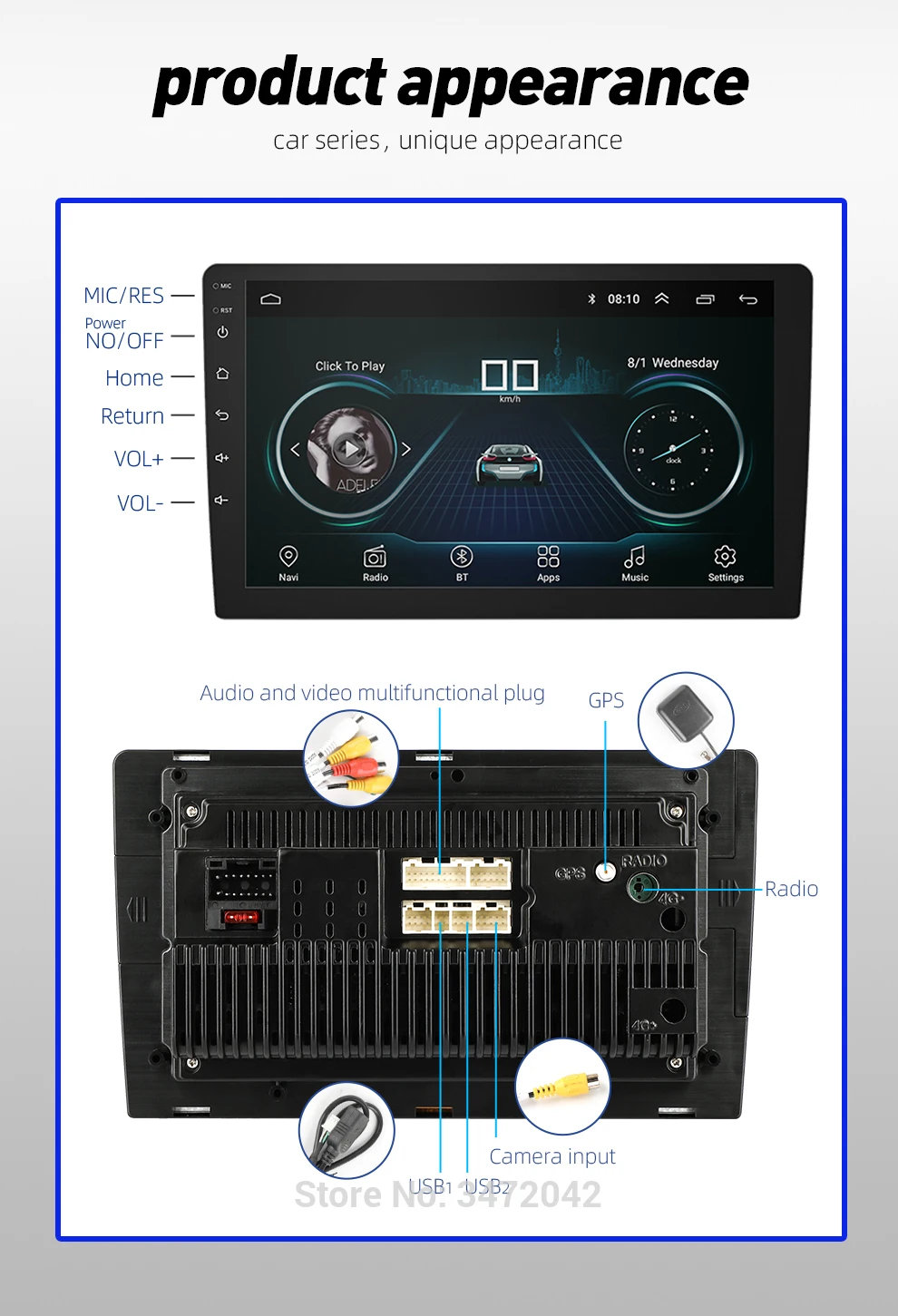 

2 din universal Android Car headunit Radio stereo car GPS NAVIGATION multimedia WIFI Bluetooth USB mirror link,camera input OBD2